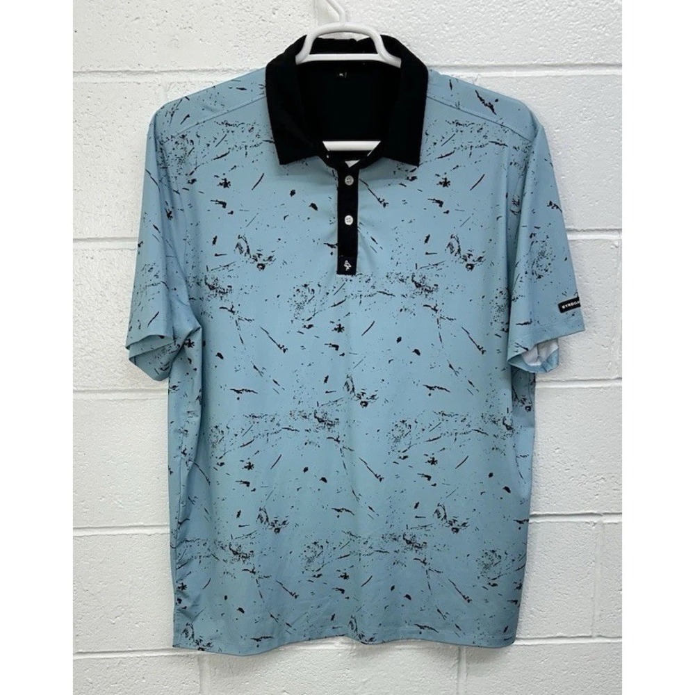 Byrd Gang Mens XL Blue Drip Short Sleeve Golf Polo Polyester Spandex Stretch